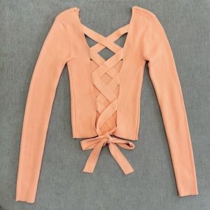 NWT Light Peach Sweater with Lace-Up & Tie Back